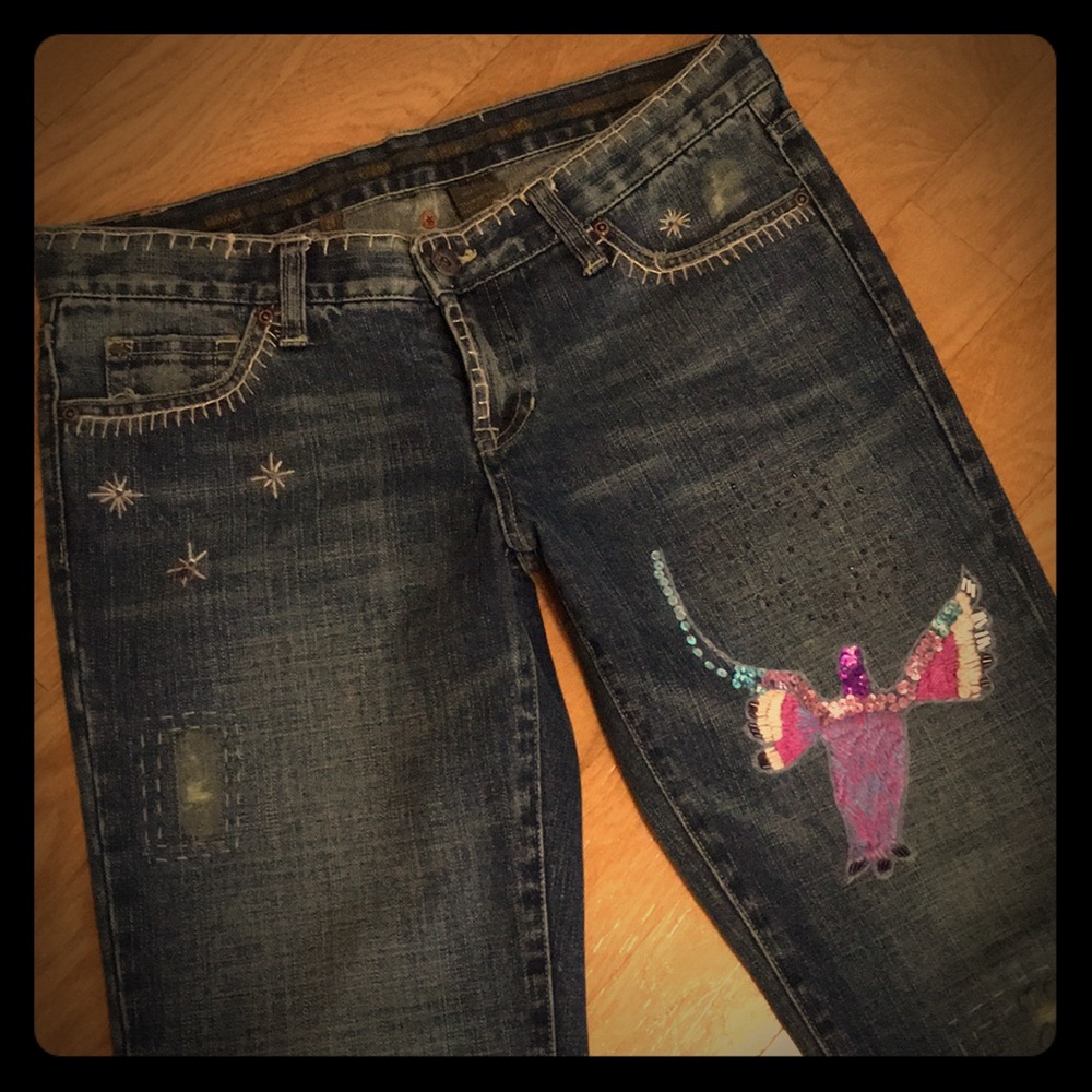 ☀️Switch USA Distressed Embellished Jeans, Size 28